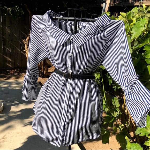 Sioni striped button down blouse w/ bell sleeves - Picture 9 of 9